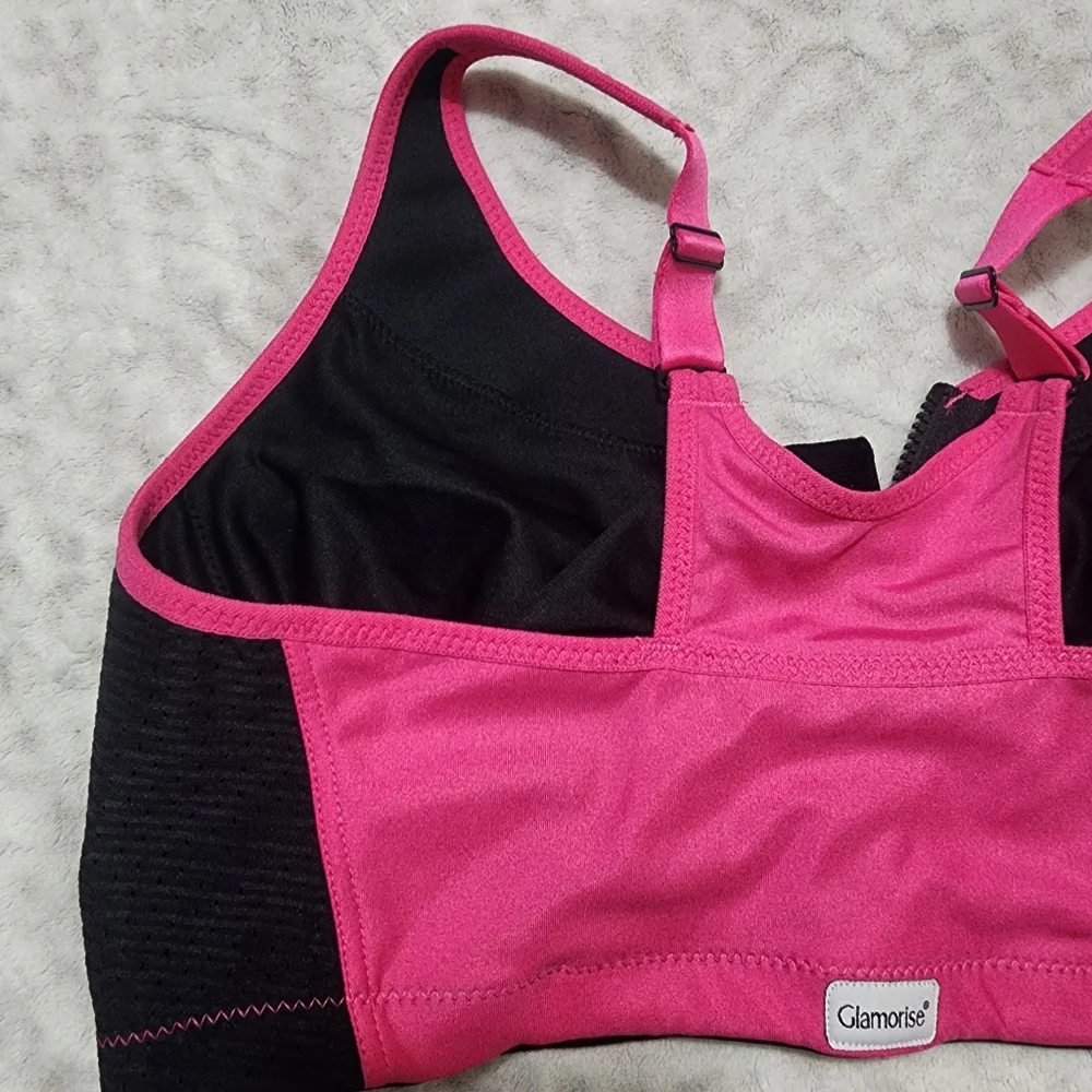 Glamorise Pink and Black Women's High-Impact Sport Bra Size 38G 1266